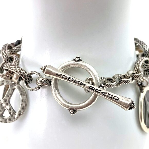 Lucky Brand peace sign and feathers trinkets toggle closure bracelet - Picture 2 of 3